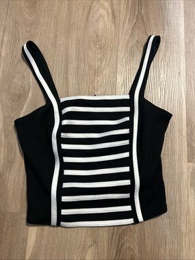 Vintage J. Ribhoff Black & White Striped Cropped Tank Top, zippered back